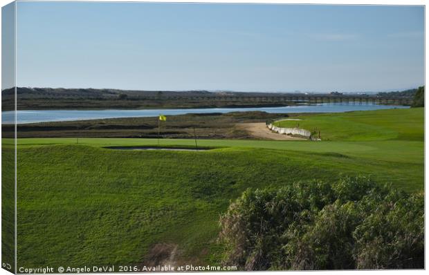 Golf course and Ria Formosa in Quinta do Lago Canvas Print by Angelo DeVal