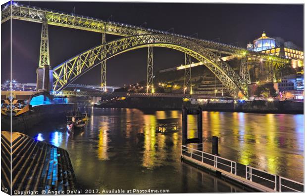 Dom Luis I Bridge at Night in Porto Canvas Print by Angelo DeVal
