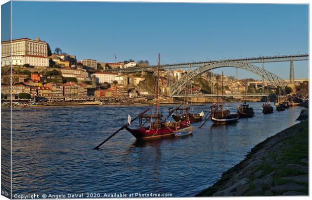 View of Douro river and boats in Porto Canvas Print by Angelo DeVal