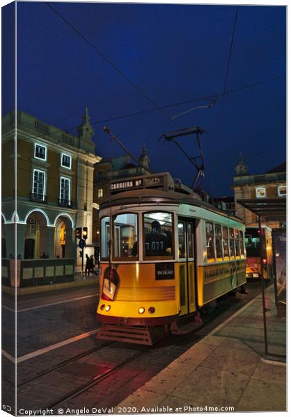 Electrico at night in Terreiro do Paco Canvas Print by Angelo DeVal