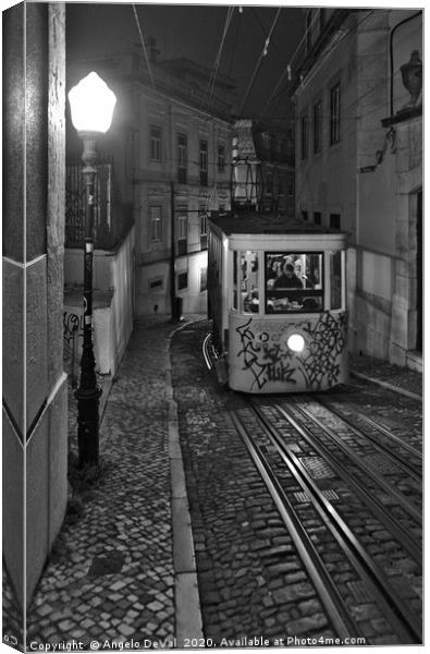 Elevator at night in Lisbon Canvas Print by Angelo DeVal