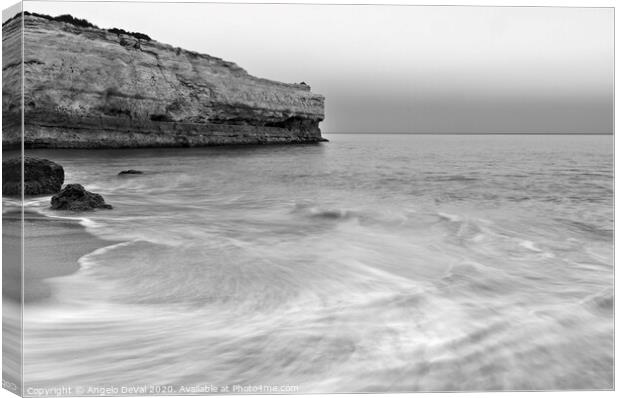 Dusk Scene in Albandeira beach. Monochrome Canvas Print by Angelo DeVal