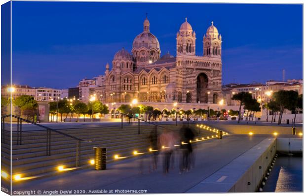 La Major Cathedral in Marseille at Night Canvas Print by Angelo DeVal