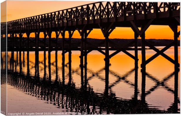 Bridge silhouette at dusk in Quinta do Lago Canvas Print by Angelo DeVal