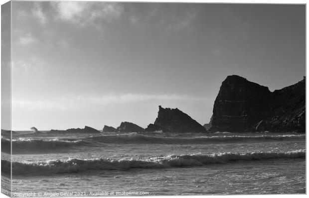 Amalia Beach Rocky Cliffs in Monochrome Canvas Print by Angelo DeVal