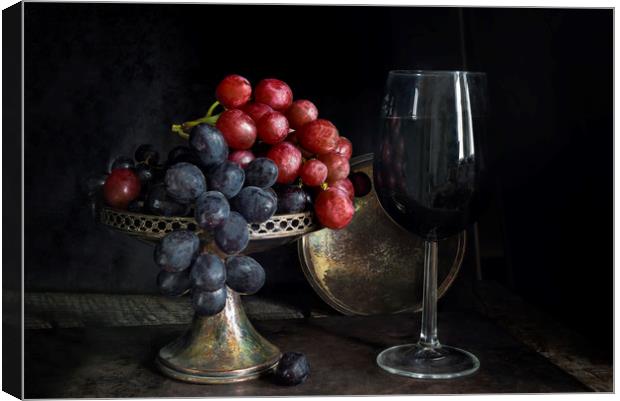 Vintage grapes and red wine Canvas Print by Beata Aldridge