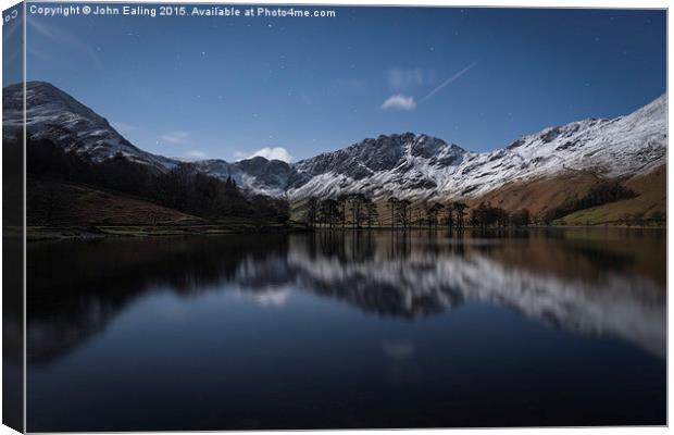  Buttermere by Moonlight Canvas Print by John Ealing