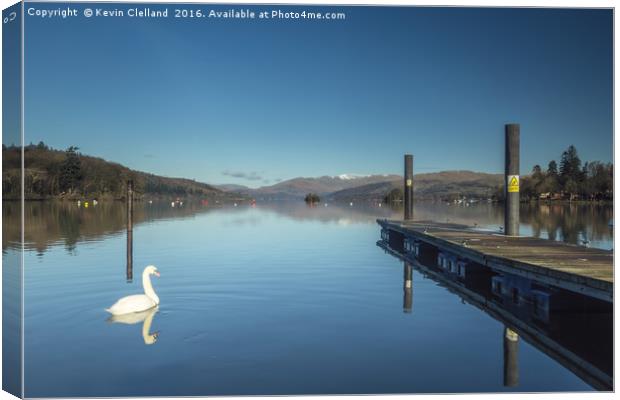 White Swan at Lake Windermere Canvas Print by Kevin Clelland