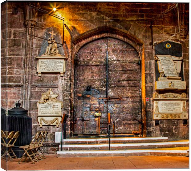  Chester Cathedral Ancient doorway  Canvas Print by Chris Evans