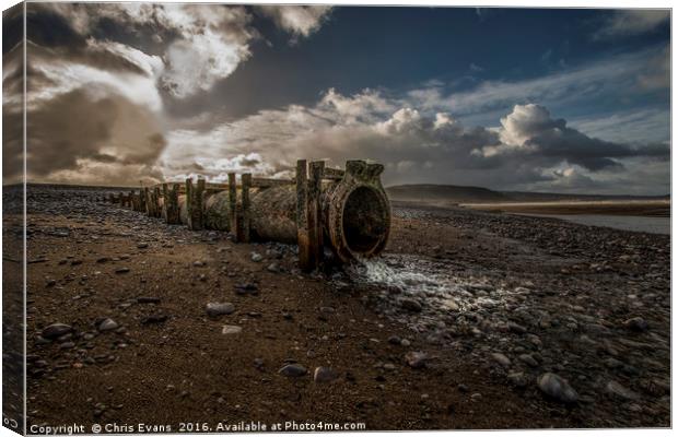 Old water Outlet on Pensarn Beach  Canvas Print by Chris Evans