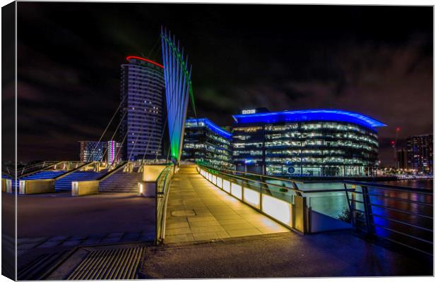 Salford Quays at Night  Canvas Print by Chris Evans