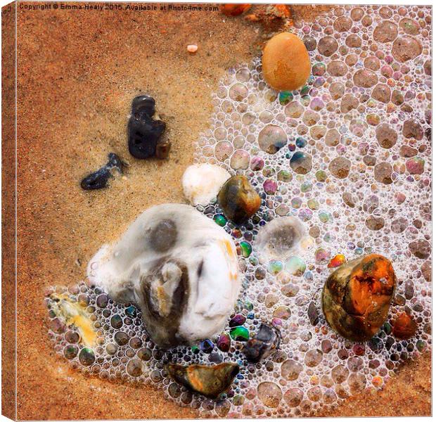  Pebbles and sea foam bubbles Canvas Print by Emma Healy