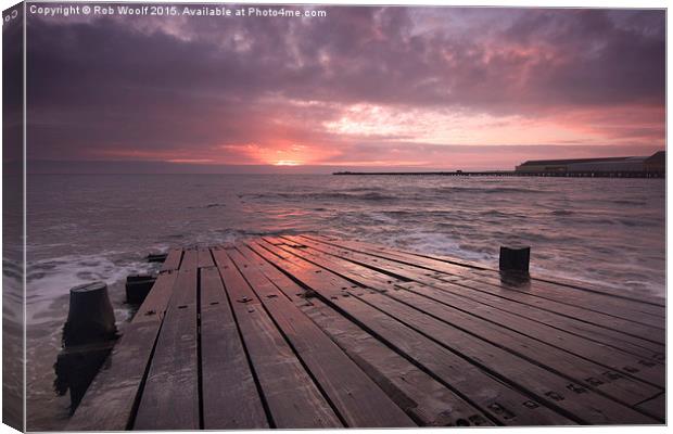  Walton on the Naze Slipway at Sunrise. Canvas Print by Rob Woolf