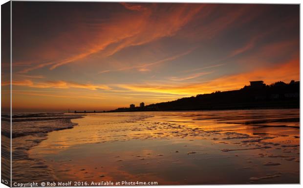 Frinton Sunset Reflections Canvas Print by Rob Woolf