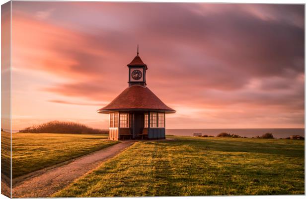 Frinton Clock Shelter Canvas Print by Rob Woolf