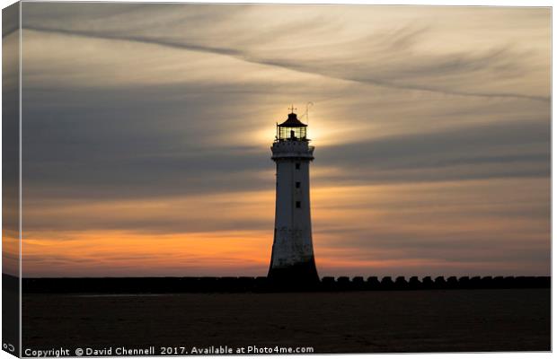 Perch Rock Lighthouse Glow  Canvas Print by David Chennell