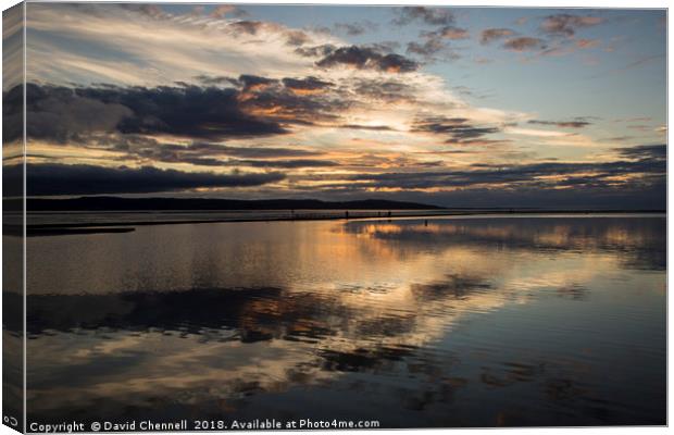 West Kirby Sunset Reflection   Canvas Print by David Chennell