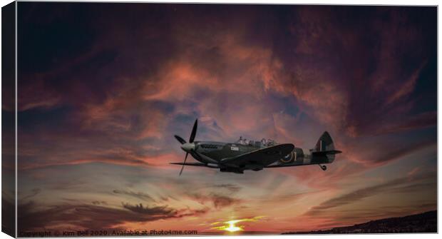 Spitfire at Sunset Canvas Print by Kim Bell
