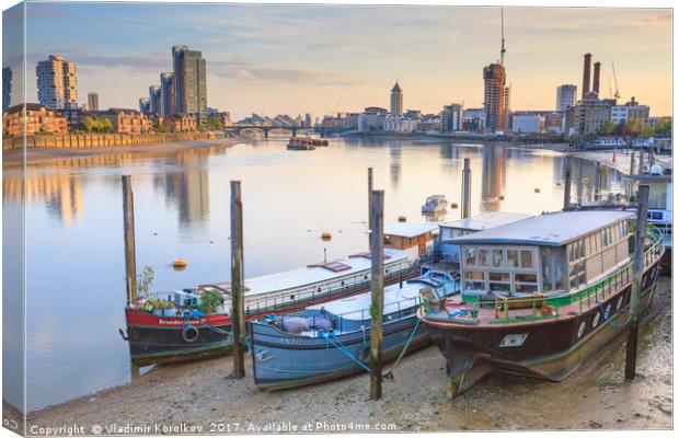 Barges on Thames Canvas Print by Vladimir Korolkov