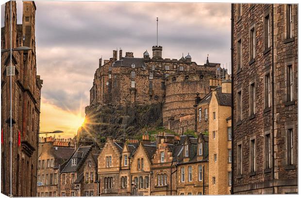  Edinburgh Castle Sunset from Candlemaker Row Canvas Print by Miles Gray