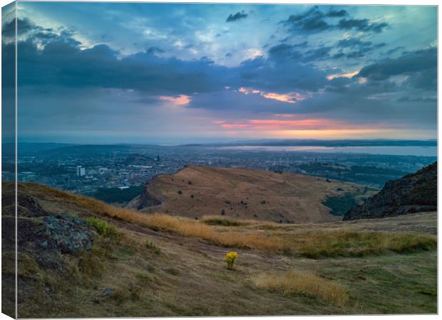 The City of Edinburgh at Dusk from Arthur's Seat Canvas Print by Miles Gray
