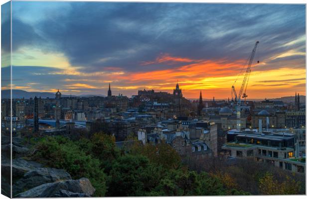 Sunset over the City of Edinburgh Canvas Print by Miles Gray