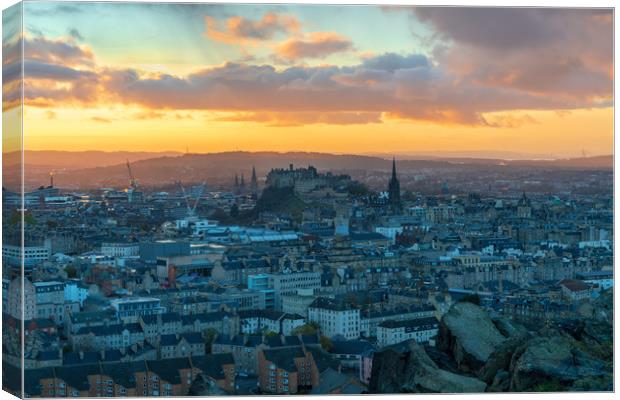 Sunset over Edinburgh from the Crags Canvas Print by Miles Gray