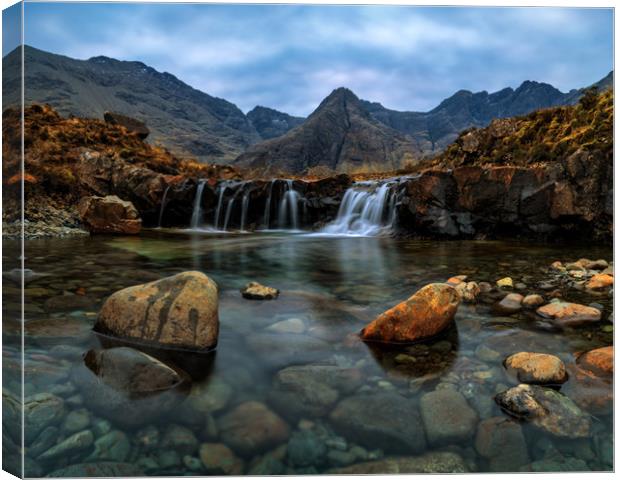Moody morning at the Fairy Pools Canvas Print by Miles Gray
