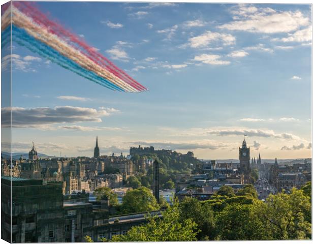 The world famous Red Arrow's over Edinburgh Castle Canvas Print by Miles Gray