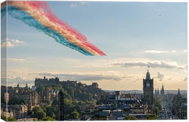 The world famous Red Arrow's over the Edinburgh skyline Canvas Print by Miles Gray