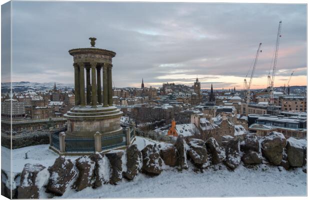 Calton Hill in the Snow Canvas Print by Miles Gray