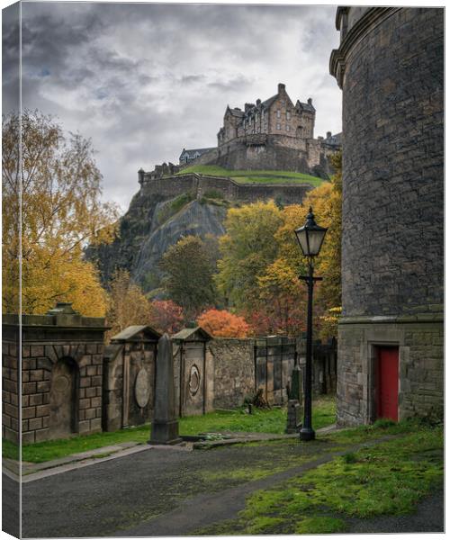 Edinburgh Castle from St Cuthberts graveyard Canvas Print by Miles Gray