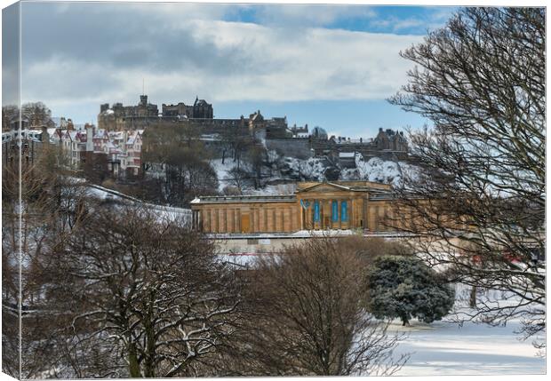 Edinburgh Castle in the Snow Canvas Print by Miles Gray