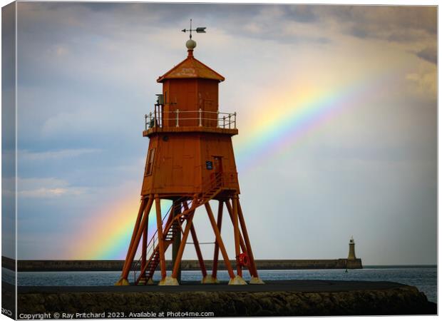 Herd Lighthouse and the Rainbow Canvas Print by Ray Pritchard