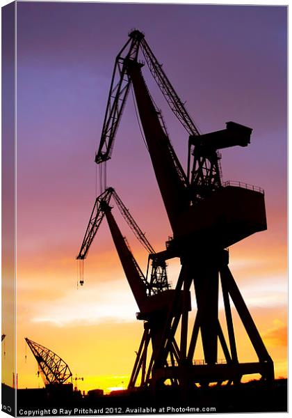 Cranes On The Tyne Canvas Print by Ray Pritchard