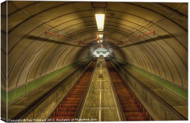 Pedestrian Tunnel Escalators Canvas Print by Ray Pritchard