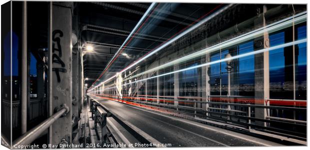 Light Trails across the High Level Bridge Canvas Print by Ray Pritchard