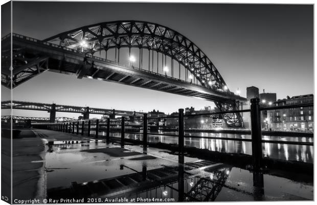 Tyne Bridge and a Puddle Canvas Print by Ray Pritchard