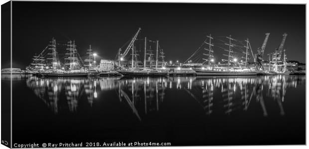 Tall Ships at Night Canvas Print by Ray Pritchard