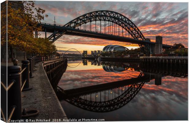 Tyne Bridge Sunrise Reflected  Canvas Print by Ray Pritchard