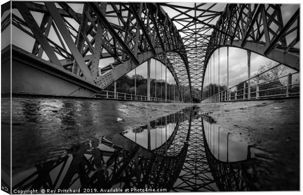 Wylam Bridge in the Rain Canvas Print by Ray Pritchard