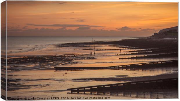 Eastbourne Beach After Sunset Canvas Print by Linda Corcoran LRPS CPAGB