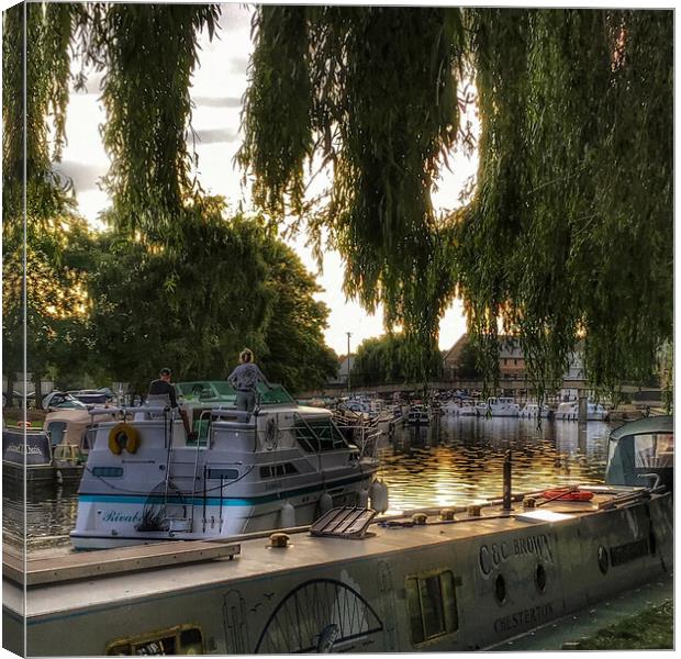 Ely Riverside Narrowboats at Sunset Canvas Print by Jacqui Farrell