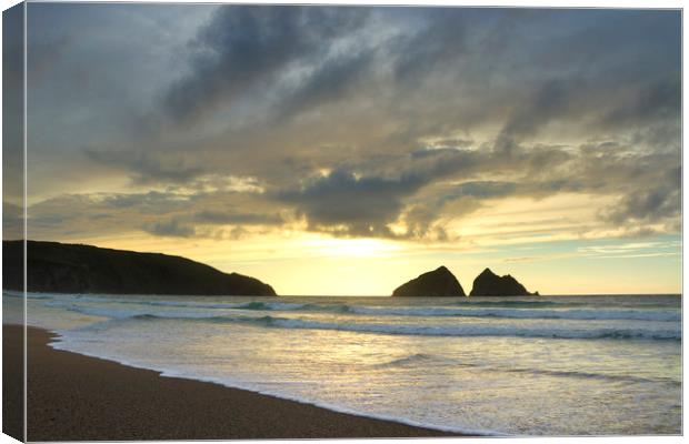 sunset at holywell bay, newquay UK  Canvas Print by chris smith