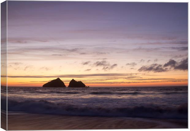 sunset at holywell bay, newquay UK  Canvas Print by chris smith