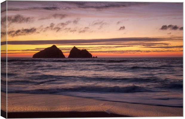 sunset at holywell bay, newquay UK  Canvas Print by chris smith