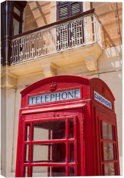 Red telephone box, Malta Canvas Print by Philip Enticknap