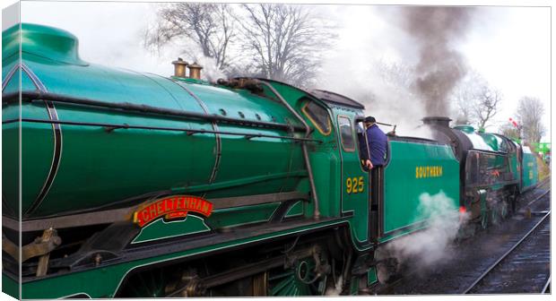 PAIR OF STEAM LOCOMOTIVES .A SCHOOLS CLASS WITH A  Canvas Print by Philip Enticknap