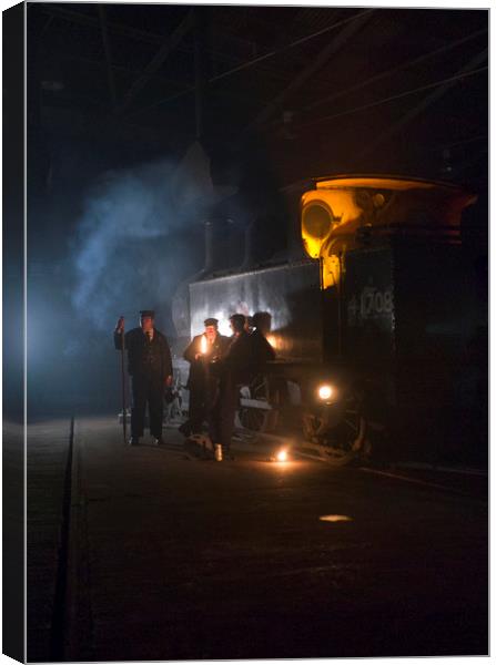 Group of railway workers around steam locomotive a Canvas Print by Philip Enticknap