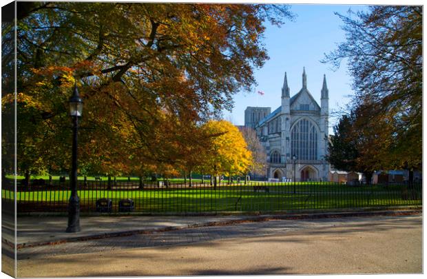 Winchester Cathedral in Autumn Canvas Print by Philip Enticknap